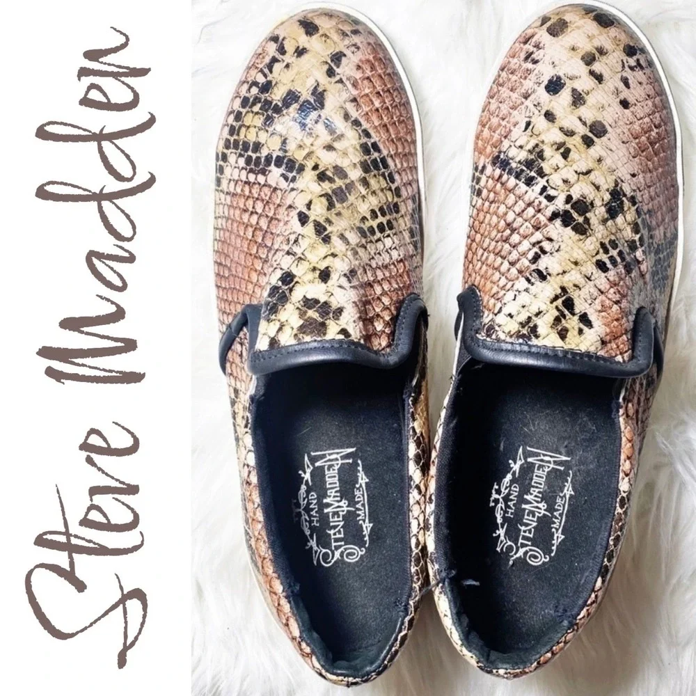 Steve Madden Gunman Handmade Faux Snakeskin Slip On Sneaker Loafer Brown Men's 9